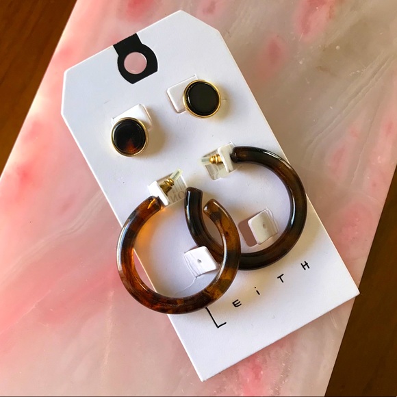 Leith Jewelry - LEITH Tortoiseshell Acrylic Hoop Earring Set New